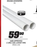 Sabs Approved E Spec Soil & Vent Pipe - 50mm x 6m