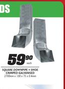 Square Downpipe+Shoe Crimped Galvanised-2700mmx100x75x0.4mm