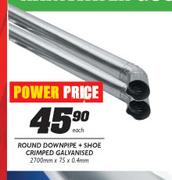 Round Downpipe+Shoe Crimped Galvanised-2700mmx75x0.4mm
