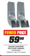 Square Downpipe Plus Shoe Crimped-2700mmx100x75x0.4mm Each