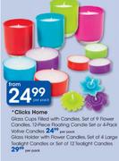 Clicks Home Glass Cups Filled With Candles,Set Of 9 Flower Candles,12 Piece Floating Candle Set Or 4
