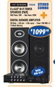 Dixon 2 x 6.5" Hi-Fi Tower Speakers (Pair) + Digital Karoke Amplifier With USB Slots