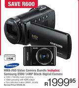 Samsung HMX-F80 Video Camera Including Samsung ES90 14MP Black Digital Camera