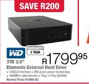WD 3TB 3.5" Elements External Hard Drive