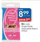 Bic Lady Single Blade Disposable Razors-5-Pack Per Pack