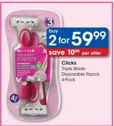 Clicks Triple Blade Disposable Razors-2x4 Pack
