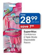 Super-Max Confidence 6 Triple Blade Disposable Razors-Per Pack