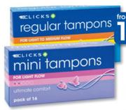 Clicks 16 Super or Superplus Tampons-Per Pack Each