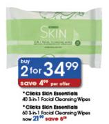 Clicks Skin Essentials 40 3-In-1 Facial Cleansing Wipes