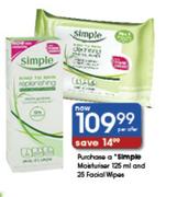 Simple Moisturiser-125ml And 25 Facial Wipes-Per Offer
