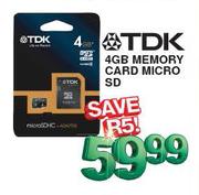TDK Memory Card Micro SD-4GB