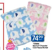 Clicks Elephant Character Coral Fleece Blanket-Each