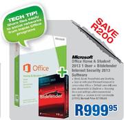 Microsoft Office Home & Student 2013 1 User + Bitdefender Internet Security 2013 Software
