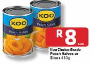 Koo Choice Grade Peach Halves Or Slice-410g Each
