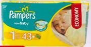 Pampers New Baby Value Pack 43 Disposable Nappies-Per Pack