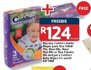  Cuddlers Jumbo Diaper Pack Size 3 Midi-70's/Maxi-66's/Maxi Plus-60's/Size 5 Junior-56's Per Pack