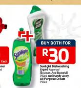Sunlight Dishwashing Liquid 750 ml And Handy Andy All Purpose Cream 750 ml-Per Pack
