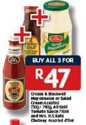 Crosse & Blackwell Mayonnaise Or Salad Cream-750g/790g+All Gold Tomato Sauce-750ml And Mrs. H.S Ball
