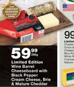 Limited Edition Wine Barrel Cheeseboard With Black Pepper Cream Cheese, Brie & Mature Cheddar-295gm
