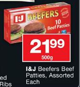 I & J Beefers Beef Patties Assorted-500g