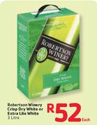 Robertson Winery Crisp Dry White Or Extra Lite White-3Ltr Each