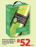 Robertson Winery Crisp Dry White Or Extra Lite White -3Ltr Each