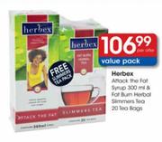 Herbex Attack the Fat Syrup 300ml & Fat Burn Herbal Slimmers Tea 20 Teabags-per offer