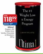 Ultima 1 Program 450 Protein Drink Vanilla, Chocolate or Srawberry-600g each