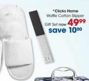 Clicks Home Waffle Cotton Slipper Gift Set