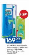 Clicks Rechargeable Toothbrush With 3 Heads-Per Offer