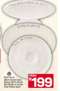 Real Home 28cm Script  Cake Stand, 32cm Script Dip Platter Or Script Oval Platter-Each