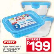 Pyrex Aqua Cook & Go Rectangular Or Round Set-Each