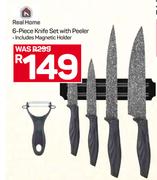 Real Home 6-Piece Knife Set With Peeler