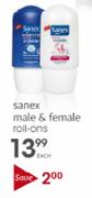 Sanex Male & Female Roll-ons - Each