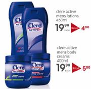 Clere Active Mens Body Creams-400ml Each