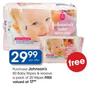 Johnson's 80 Baby Wipes + Free A Pack of 20 Wipes-Per Offer 