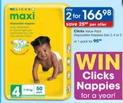 Clicks Value Pack Disposable Nappies Size 3,4 or 5 or 1 Pack-2's