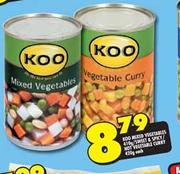 Koo Mixed Vegetables-410g/Sweet & Spky/Hot Vegetables Curry-470g Each