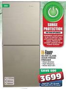 Bauer Silver Glass Door Fridge Freezer (BCD-301)-300Ltr
