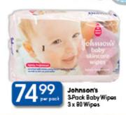 Johnson's Baby Wipes-3x80's Per Pack