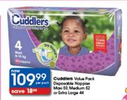 Cuddlers Value Pack Disposable Nappies Maxi-50's, Medium-52's Or Extra Large-44's Per Pack