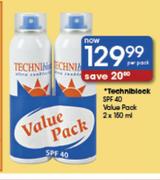 Techniblock SPF 40 Value Pac-2 x 150ml Per Pack