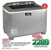 Defy Metallic Twin Tub Washing Machine-13kg(DTT165)