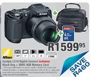 Nikon Coolpix L310 Digital Camera Includes: Black Bag + SDHC 4GB Memory Card