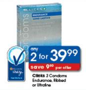 Clicks 3 Condoms Endurance,Ribbed Or Ultrafine-2's