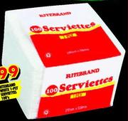 Ritebrand White 1-Ply Serviettes-100's