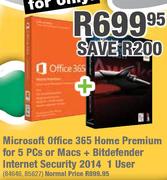 Microsoft Office 365 Home Premium For 5 PCs or Macs + Bitdefender Internet Security 2014 1 User
