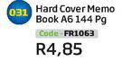 Hard Cover Memo Book A6 144 Pg FR1063
