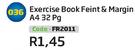 Exercise Book Feint & Margin A4 32Pg FR2011