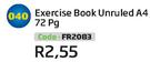 Exercise Book Unruled A4 72Pg FR2083